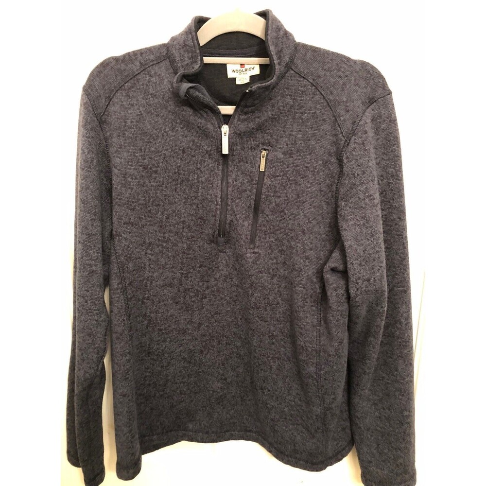 Vintage Woolrich Sweater Men's Large Dark Gray Quarter Zip Pullover Outdoor Flee